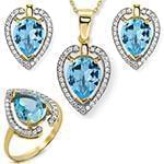 نیم ست آویز، گوشواره و انگشتر با نگین توپاز و الماس تراش برلیان مدل: hsdf1362