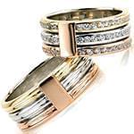 حلقه ست طلای عروس سه رنگ با نگین الماس تراش برلیان مدل: srd1415