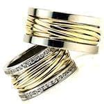 حلقه ست طلای زرد و سفید عروس با نگین الماس تراش برلیان مدل: srd1416