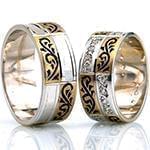 حلقه ست طلای زرد و سفید عروس با نگین الماس تراش برلیان مدل: srd1418