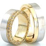 حلقه ست طلای زرد و سفید عروس با نگین الماس تراش برلیان مدل: srd1419