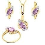 نیم ست آویز، گوشواره و انگشتر با نگین آمتیس و الماس تراش برلیان مدل: hsdf1355