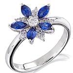 انگشتر طلا و جواهر با نگین یاقوت کبود و الماس تراش برلیان طرح گل: مدل rgf1464