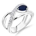 انگشتر طلای سفید با نگین یاقوت کبود و الماس تراش برلیان مدل : rgf1107