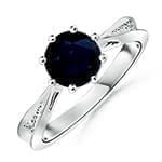 انگشتر طلای سفید تک نگین یاقوت کبود و الماس تراش برلیان مدل : rgf1109