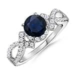 انگشتر طلای سفید با نگین یاقوت کبود و الماس تراش برلیان مدل : rgf1116