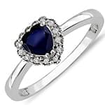 انگشتر طلا سفید با نگین یاقوت کبود و الماس تراش برلیان طرح قلب مدل : rsf1014