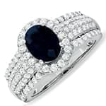 انگشتر طلا سفید با نگین یاقوت کبود و الماس تراش برلیان مدل : rsf1019