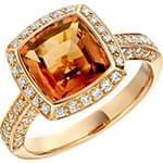 انگشتر طلای رز گلد با نگین سیترین و الماس تراش برلیان مدل rgf1203