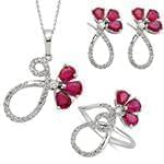 نیم ست آویز، گوشواره و انگشتر با نگین یاقوت قرمز و برلیان مدل: hsdf1297