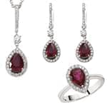 نیم ست آویز، گوشواره و انگشتر با نگین یاقوت قرمز و برلیان مدل: hsdf1301