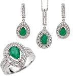 نیم ست آویز، گوشواره و انگشتر با نگین زمرد و برلیان مدل: hsdf1302