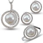 نیم ست آویز، گوشواره و انگشتر با نگین مروارید و برلیان مدل: hsdf1303