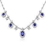 گردنبند جواهر با نگین تانزانیت و الماس تراش برلیان مدل: ndf1314