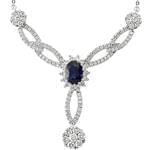 گردنبند جواهر با نگین یاقوت کبود و الماس تراش برلیان مدل: ndf1315