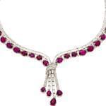 گردنبند جواهر با نگین یاقوت قرمز و الماس تراش برلیان و باگت مدل: ndf1316