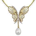 گردنبند جواهر با نگین مروارید و الماس تراش برلیان طرح پروانه مدل: ndf1317