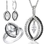 نیم ست جواهر انگشتر، گوشواره و آویز الماس تراش برلیان و مارکیز: مدل hdset2061