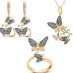 نیم ست جواهر انگشتر، گوشواره و آویز الماس تراش برلیان طرح پروانه: مدل hdset2065