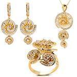 نیم ست جواهر انگشتر، گوشواره و آویز الماس تراش برلیان طرح فلاور: مدل hdset2066