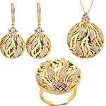 نیم ست جواهر انگشتر، گوشواره و آویز الماس تراش برلیان: مدل hdset2068