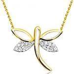 گردن آویز الماس تراش برلیان با طلای زرد و سفید طرح سنجاقک: مدل nfg1002