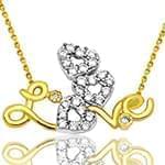 گردن آویز الماس تراش برلیان با طلای زرد و سفید طرح love