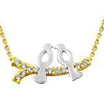 گردن آویز طلای زرد و سفید با نگین الماس تراش برلیان طرح کبوتر عاشق: مدل nfg1017