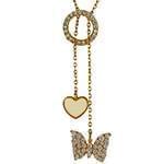 گردن آویز طلای زرد با نگین الماس تراش برلیان طرح قلب و پروانه: مدل nfg1018