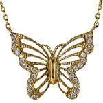 گردن آویز طلای زرد با نگین الماس تراش برلیان طرح پروانه: مدل nfg1023