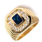 انگشتر مردانه جواهر با نگین یاقوت کبود و الماس تراش برلیان: مدل rgm1468