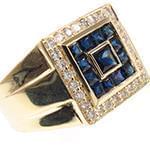 انگشتر مردانه جواهر با نگین یاقوت کبود و الماس تراش برلیان: مدل rgm1473