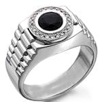 انگشتر طلا و جواهر با نگین اونیکس و الماس تراش برلیان پایه رولکسی: مدل rgm1474