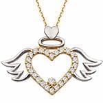 گردن آویز الماس تراش برلیان با طلای زرد و سفید طرح قلب و فرشته مدل: nfg1032