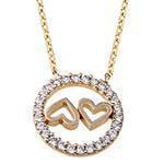 گردن آویز طلای زرد و سفید با نگین الماس تراش برلیان طرح دو قلب مدل: nfg1053