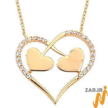 تصویر گردن آویز طلای رزگلد با نگین الماس تراش برلیان طرح قلب 