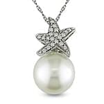 آویز طلای سفید با نگین الماس و مروارید طرح ستاره: مدل ewe 1199