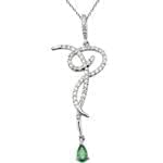 آویز جواهر با نگین زمرد و برلیان و طلای سفید مدل: npdf12965