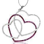 آویز جواهر با نگین یاقوت قرمز و الماس تراش برلیان طرح سه قلب مدل: npdf12966