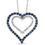 آویز جواهر با نگین یاقوت کبود و الماس تراش برلیان طرح دو قلب مدل: npdf12969