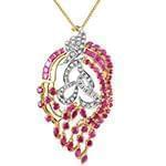 آویز جواهر با نگین یاقوت قرمز و الماس تراش برلیان طرح ققنوس مدل: npdf12971