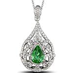 آویز جواهر با نگین زمرد و الماس تراش برلیان و طلای سفید مدل: npdf12973