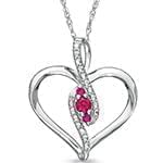 آویز جواهر با نگین یاقوت قرمز و الماس تراش برلیان طرح قلب مدل: npdf12976