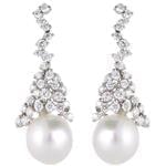 گوشواره جواهر با نگین مروارید و الماس تراش برلیان مدل: edf1308