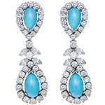 گوشواره جواهر با نگین فیروزه و الماس تراش برلیان و مارکیز مدل: edf1314