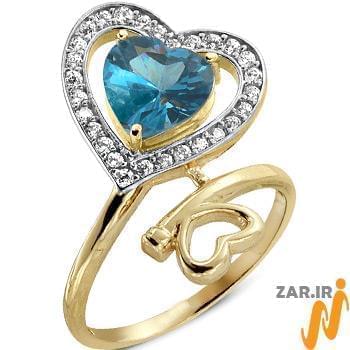 انگشتر طلا و جواهر با نگین توپاز و الماس تراش برلیان طرح قلب: مدل rgf1419