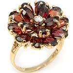 انگشتر طلا و جواهر با نگین گارنت و الماس تراش برلیان طرح گل: مدل rgf1420