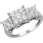 حلقه طلای زنانه با نگین الماس تراش برلیان دیواره سه فلاور مدل: RDF1073