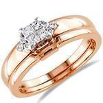 حلقه طلای زنانه رزگلد با نگین الماس تراش پرنس و الماس تراش برلیان دیواره مدل: RDF1074