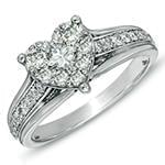 حلقه طلای سفید زنانه قلب با نگین الماس تراش برلیان و پرنس مدل: RDF1076